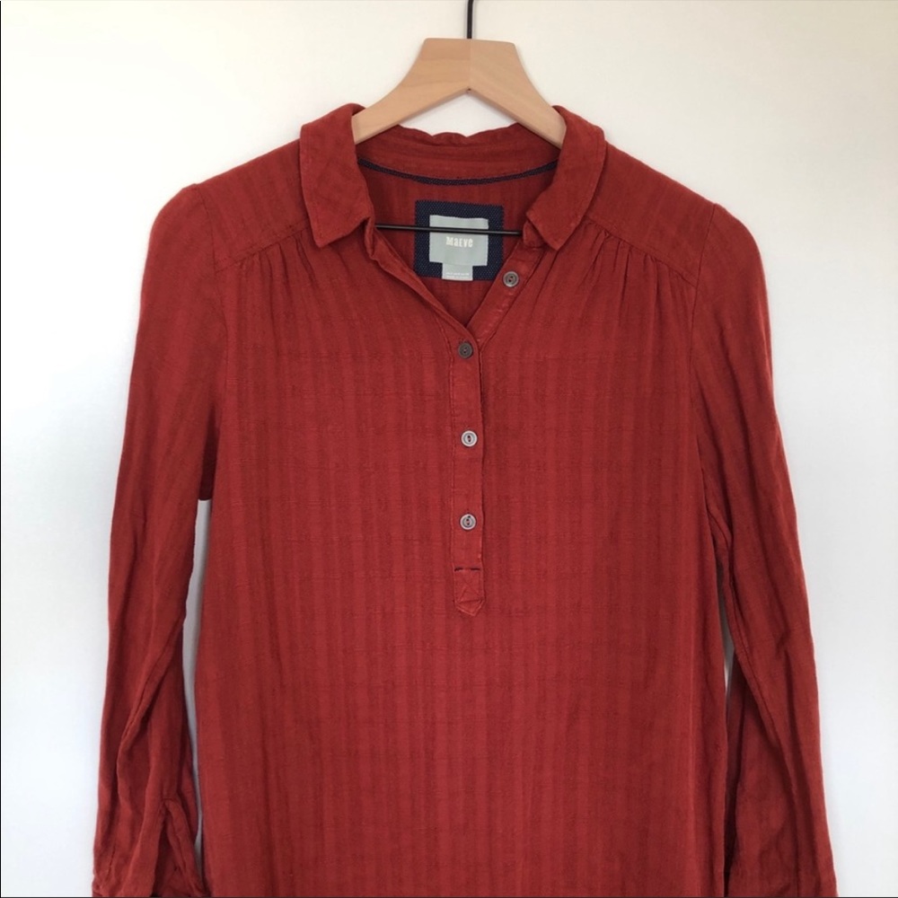 Maeve Anthropologie long half button tunic rust - Picture 1 of 10